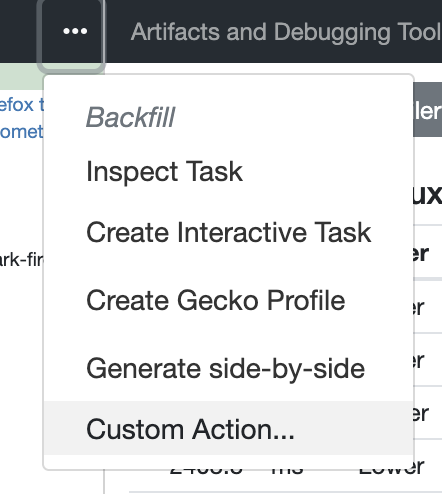 Selecting custom action from the overflow menu