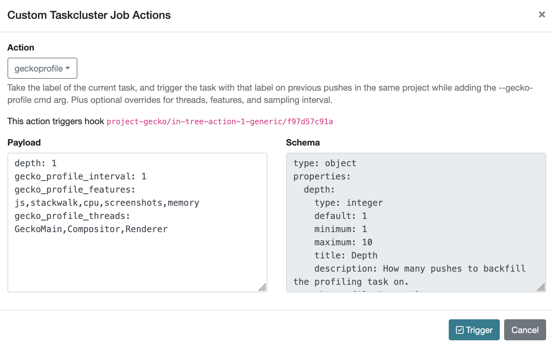 Interface to specify custom gecko profiling parameters